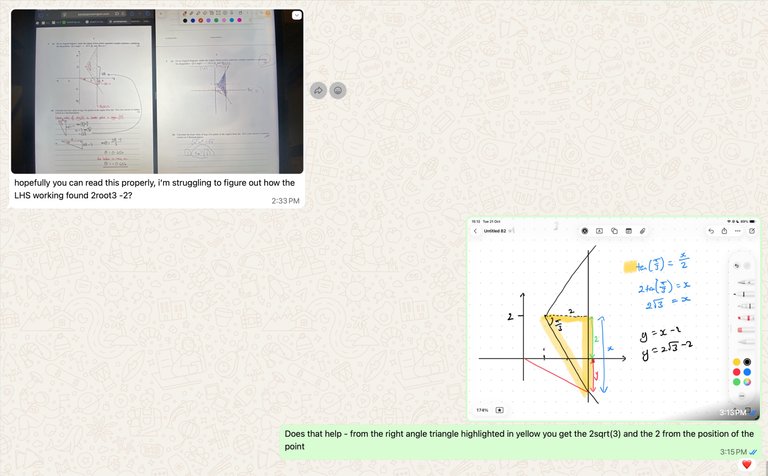WhatsApp conversation showing tutor support between sessions